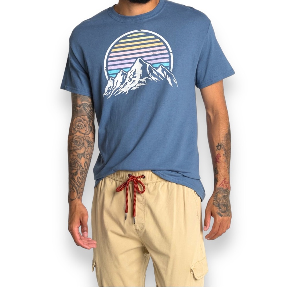 AMERICAN NEEDLE Men’s Short Sleeve Tee Graphic T-shirt Blue Pastel Mountains